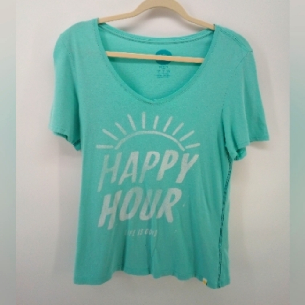 Life is Good Happy Hour Turquoise Blue 100% Cotton 2016 Collection Short Sleeve